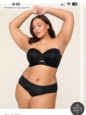 Cacique Black Strapless Seamless Underwire Bra 44D